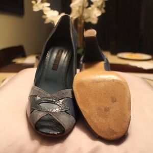 MARC JACOBS Blue Leather Suede Platform Heels Open